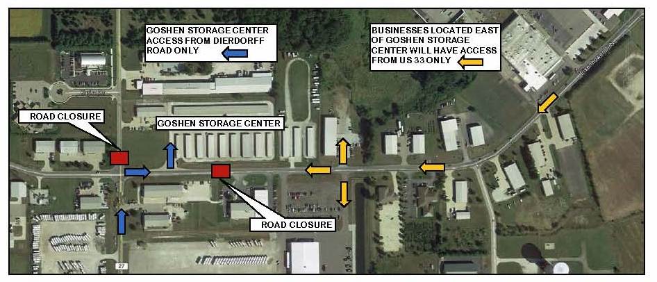 Map showing Eisenhower Dr. and Dierdorff Rd. closure