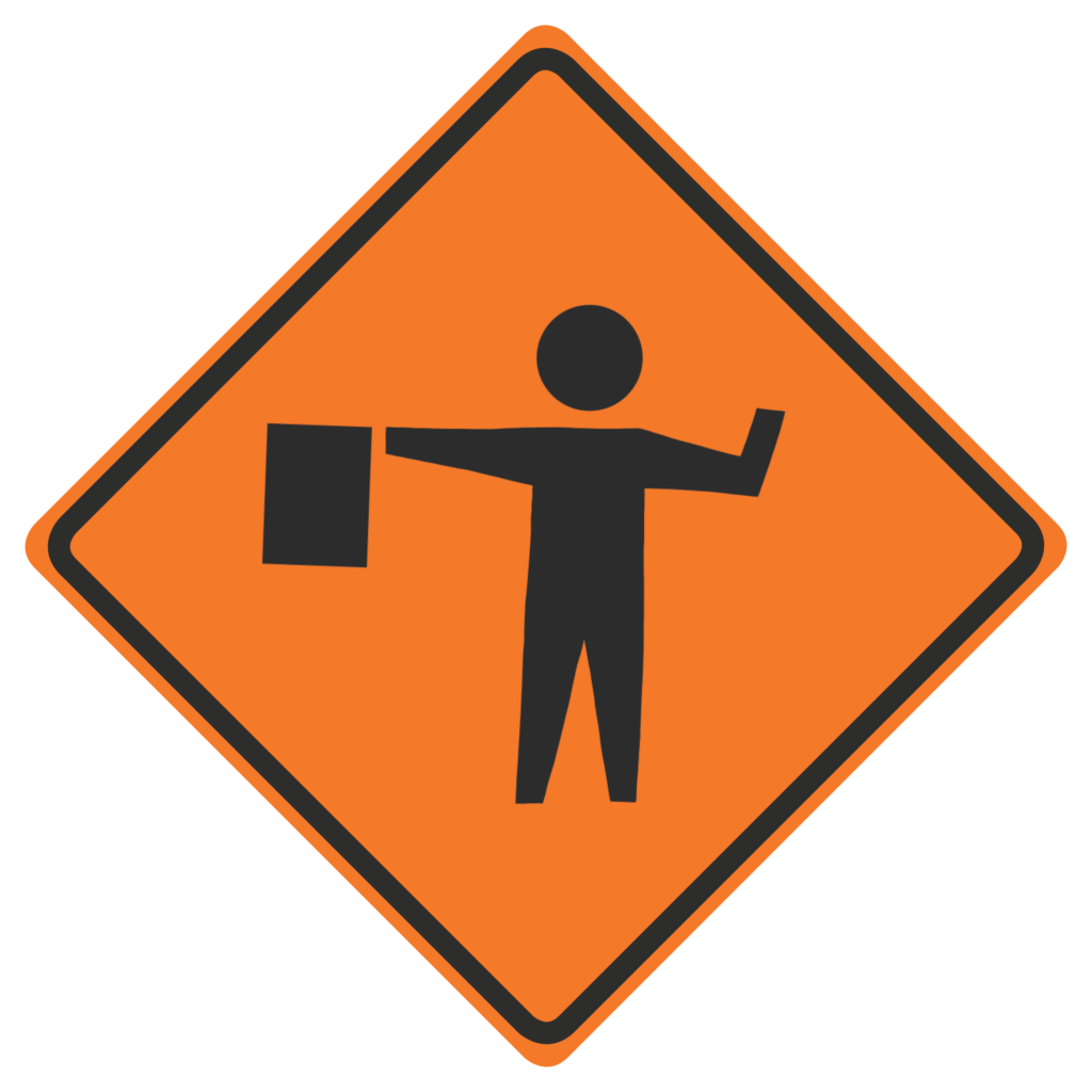 Graphic: Construction sign of a construction worker with a flag.