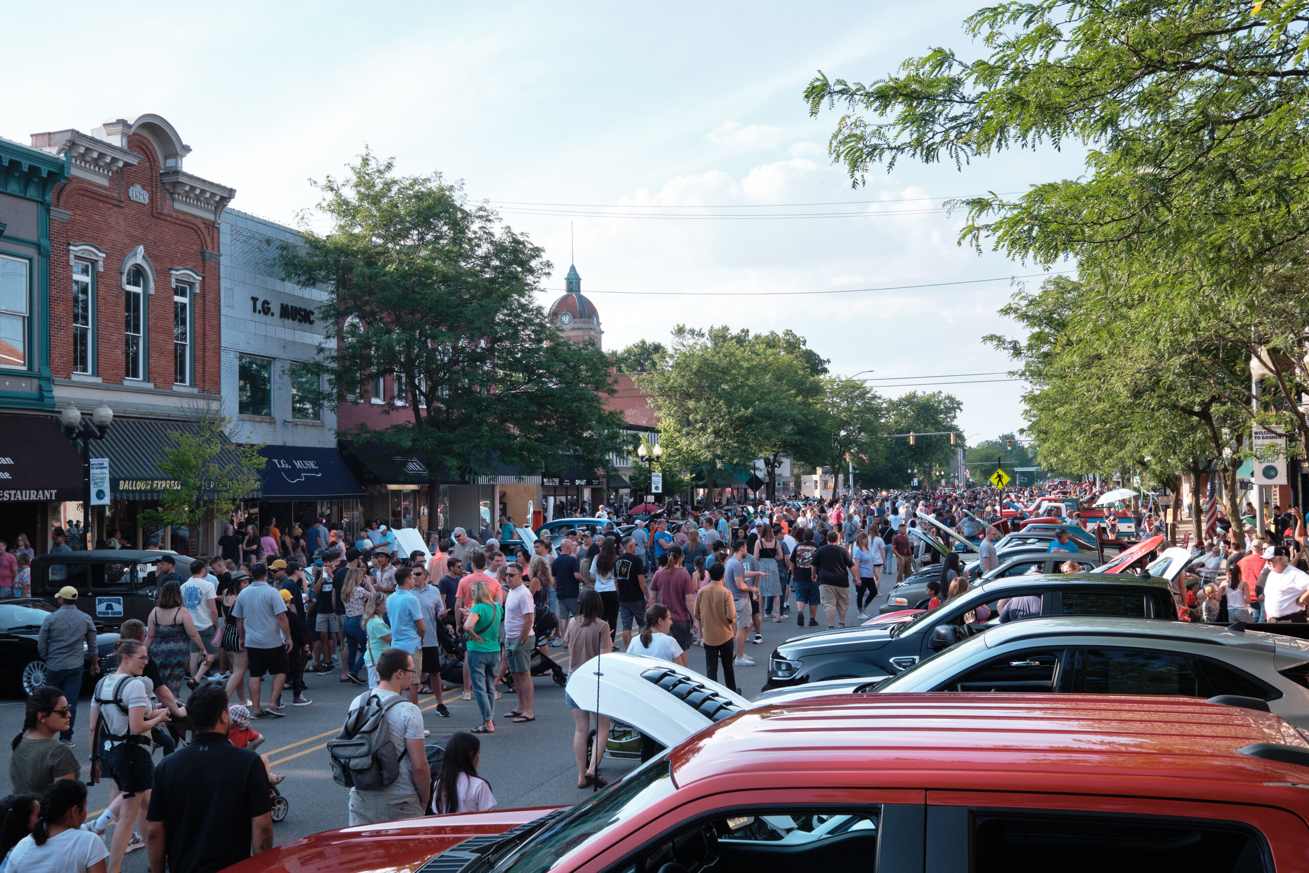 A summer scene from a First Fridays event.