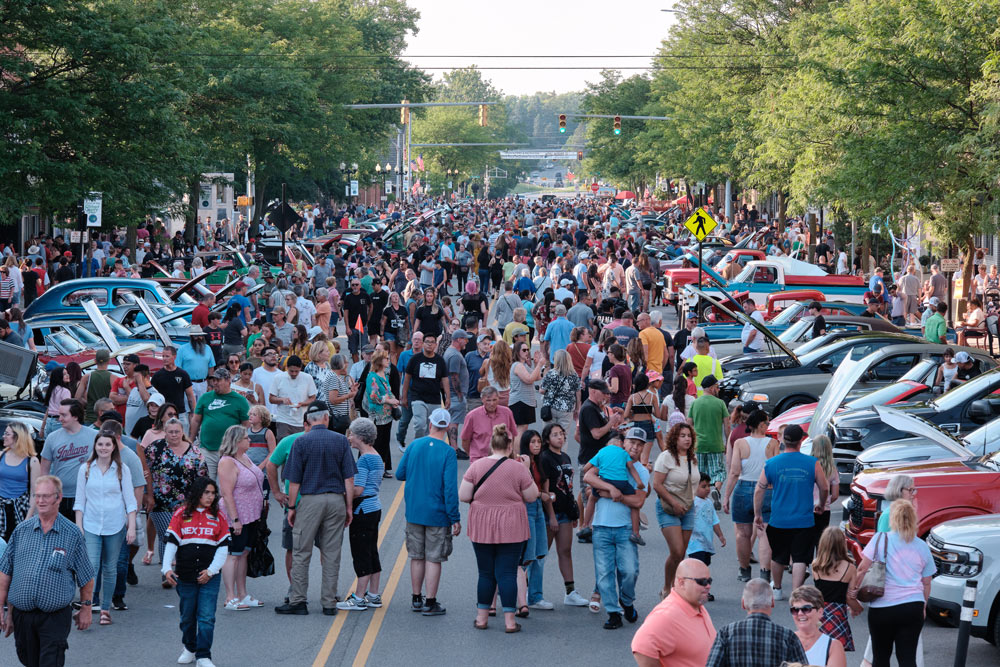 A huge crowd gathers downtown for the July First Fridays event