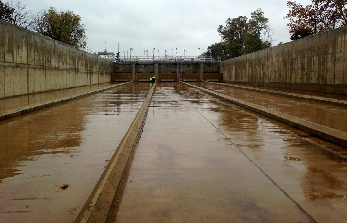 The inside of one of the water storage tanks