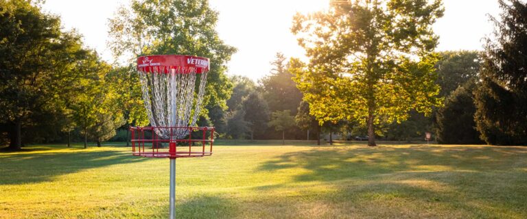 Photo of the Mullet Park Disc Golf Course at sunrise.