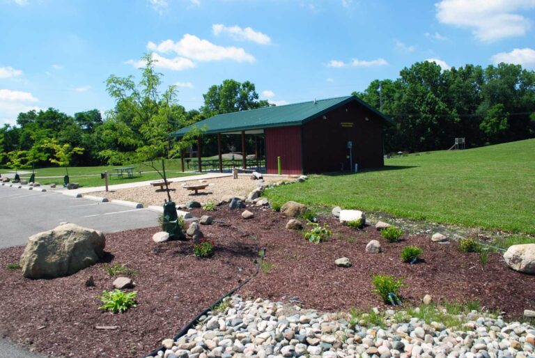 A photo of Kauffman Pavilion and its garden & play areas.