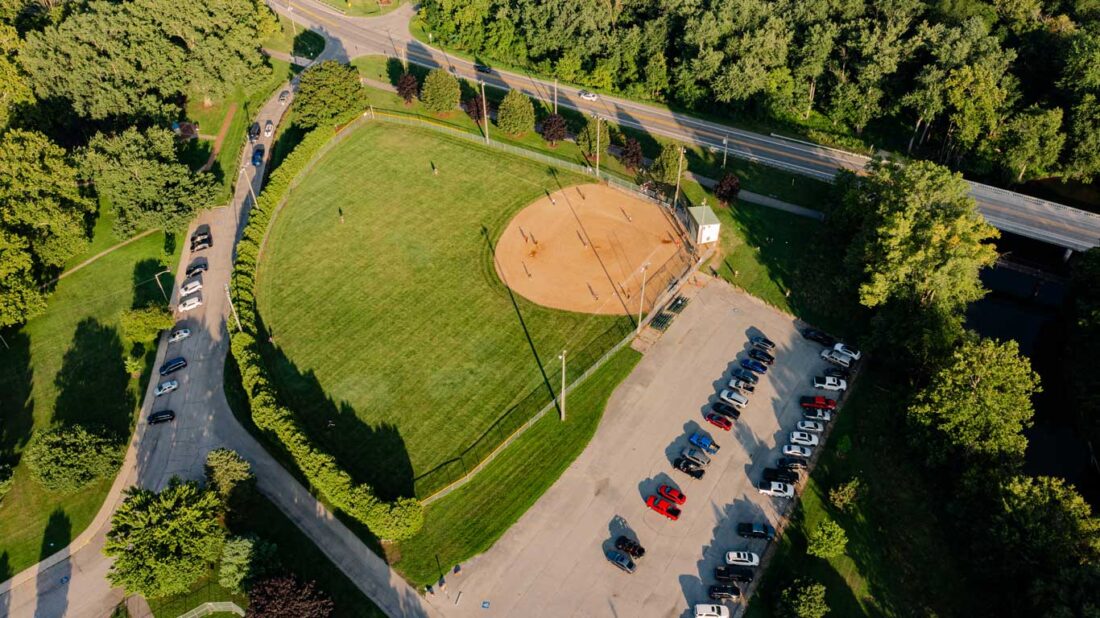 A photo of a Goshen Softball League game at Shanklin Park's baseball diamond 1 that sits closest to the entrance of the park.